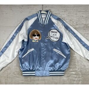 Just In Case Bomber Jacket Graphic PatchEmbroidered Anna Wintour Zippered Size M